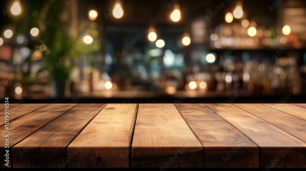 Panoramic view of a clean wooden table top with a blurred night cafe scene in the background ideal for coffee shop or pub montages featuring a blurry wooden texture shelf in a restaurant kitchen b Panoramic view of a clean wooden table top with a blurred night cafe scene in the background ideal for coffee shop or pub montages featuring a blurry wooden texture shelf in a restaurant kitchen b