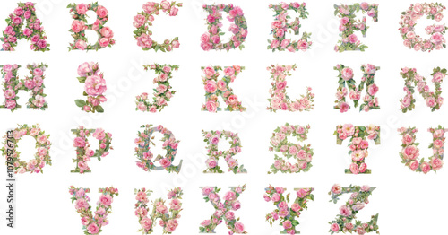 alphabet  pink rose watercolor clipart