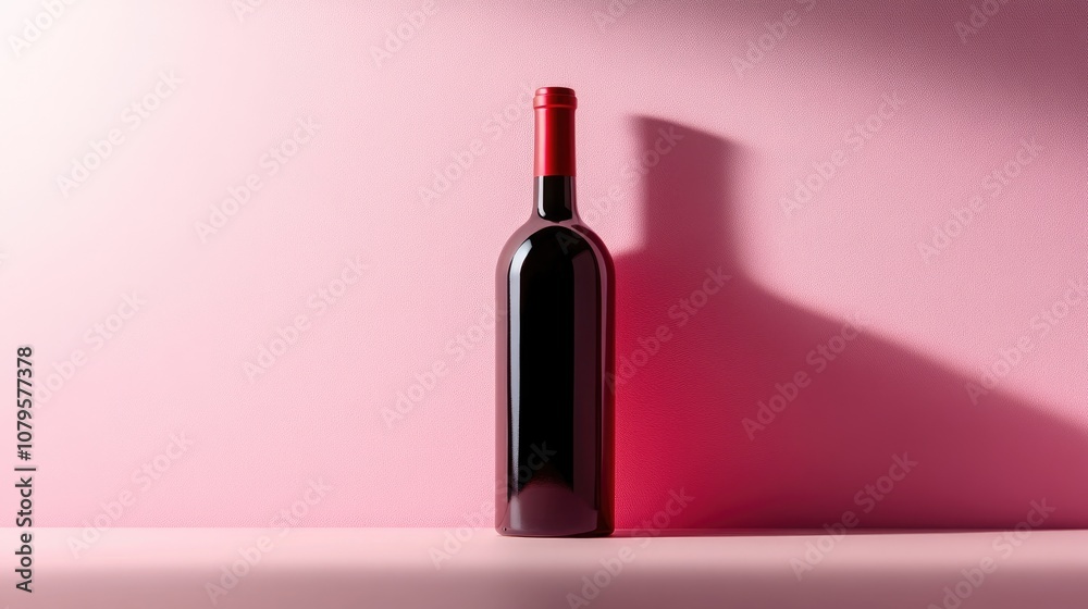 A striking red wine bottle contrasts with a gentle pink backdrop embodying contemporary elegance and minimalism A striking red wine bottle contrasts with a gentle pink backdrop embodying contemporary elegance and minimalism