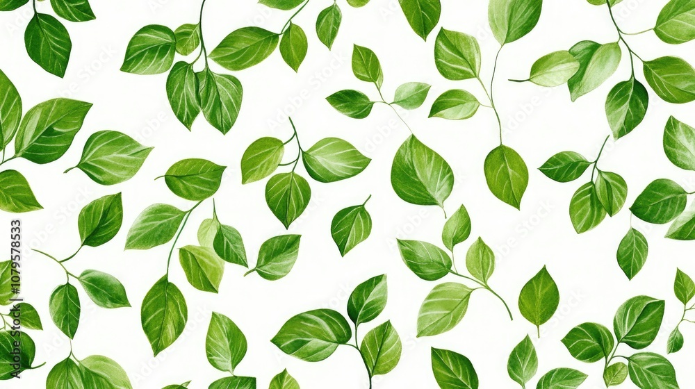 A green leaf pattern is featured on a white background creating an impression similar to a foot A green leaf pattern is featured on a white background creating an impression similar to a foot