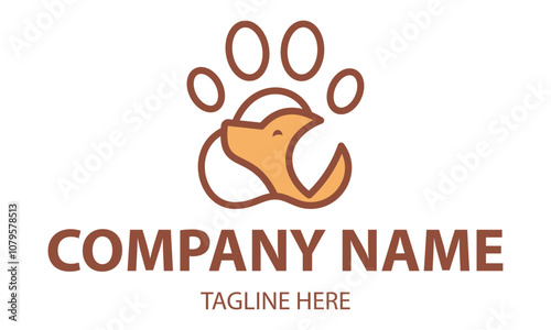 Brown Color Cat and Dog Head Paw Logo Design photo