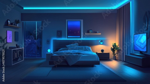 Wallpaper Mural Modern Bedroom with Blue Ambient Lighting Torontodigital.ca