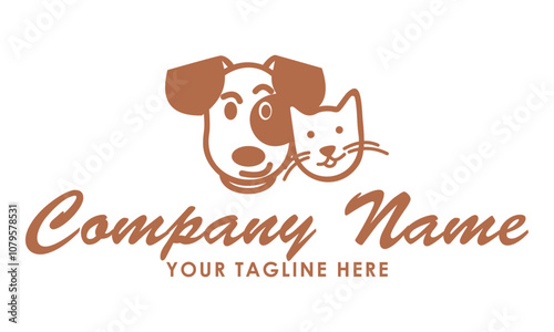 Brown Color Cat and Dog Head Logo Design