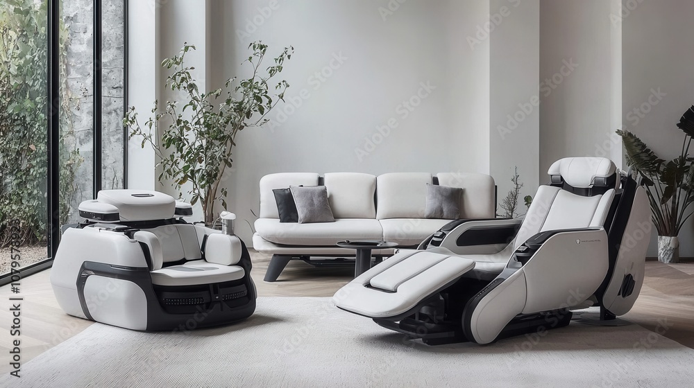 Fototapeta premium Modern Living Room with Sleek Massage Chairs