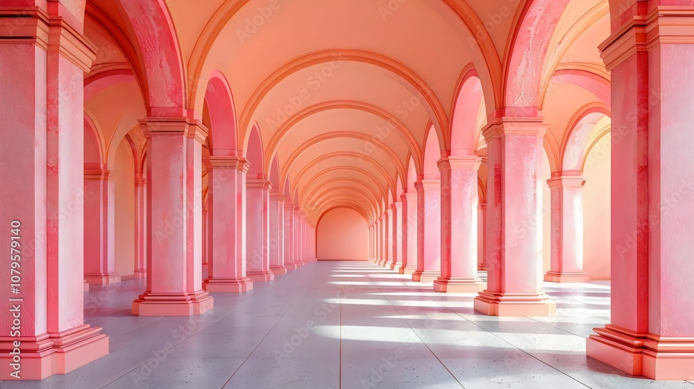 A pink and white building with pink pillars A pink and white building with pink pillars