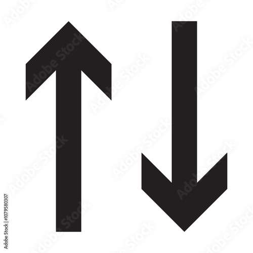 Up, down bookmark arrows silhouette icon. A pair of vertical two-way direction symbols. Up and down arrow isolated on a white background.