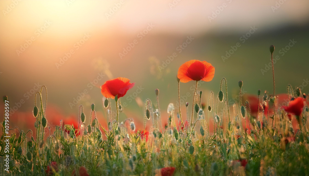 Obraz premium Fresh Poppy flower on natural background