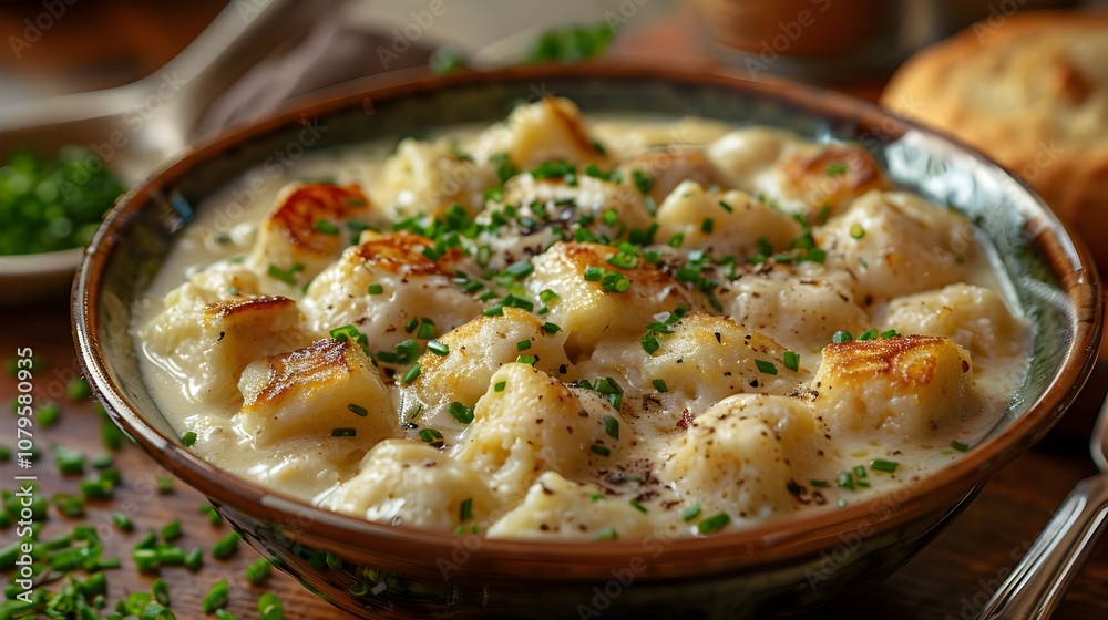 Creamy Gnocchi in Garlic Parmesan Sauce Sprinkled with Fresh Herbs Perfect for Gourmet Cooking, Dinner Parties, and Comfort Meals Creamy Gnocchi in Garlic Parmesan Sauce Sprinkled with Fresh Herbs Perfect for Gourmet Cooking, Dinner Parties, and Comfort Meals