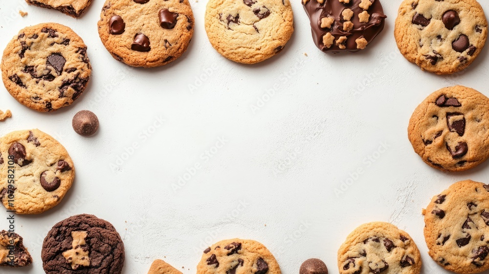 Cookies and biscuits decorative frame for use in banners or headers with ample copy space