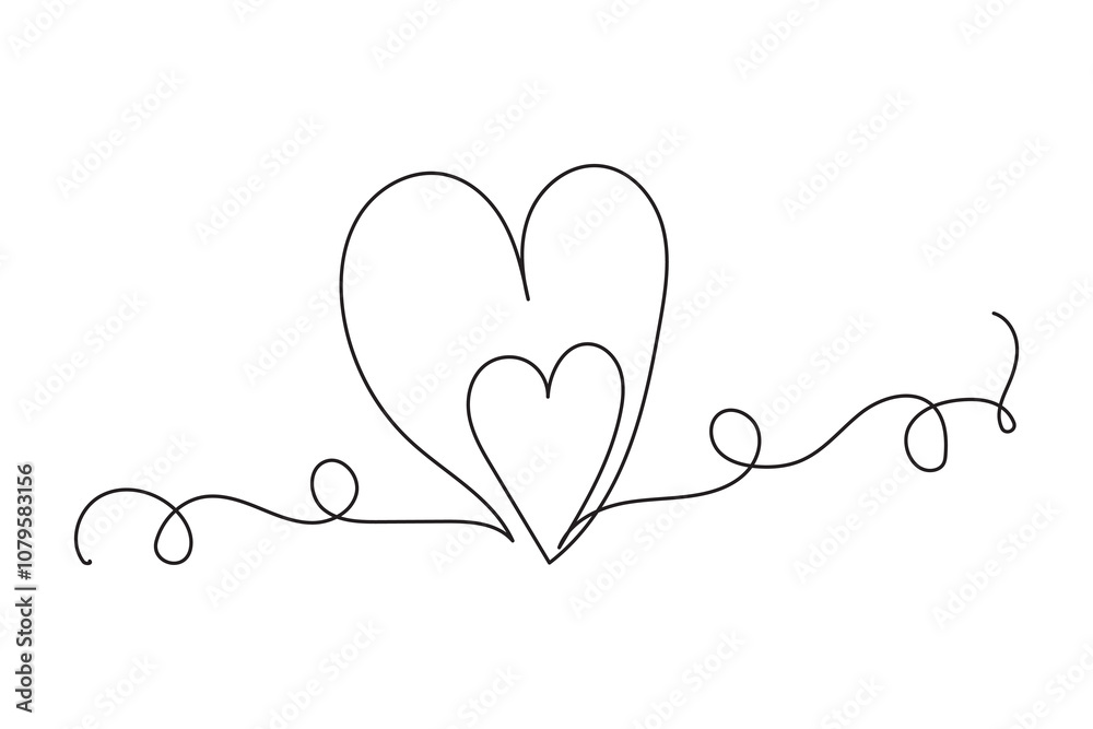 Heart line illustration. Continuous line heart. Love and romance symbol. Vector drawing.