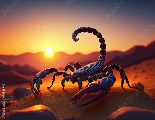 Scorpion at sunset (Scorpionida) photo