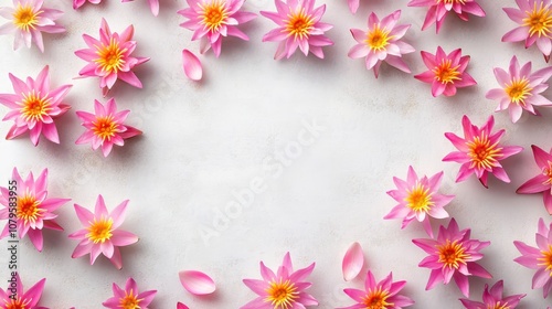 topview free space and colorful lotus flowers blooming on white background