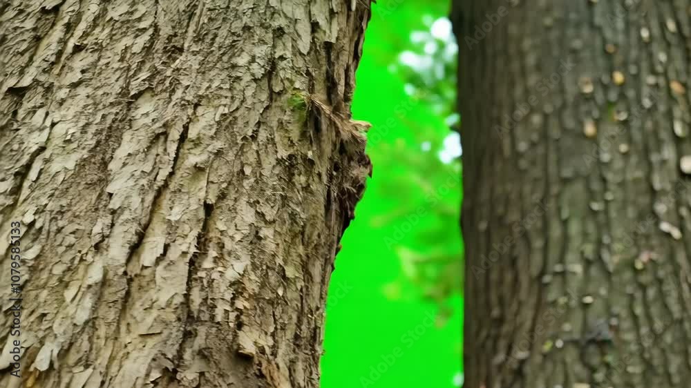 Transition Between Tree Trunks on Green Background Transition Between Tree Trunks on Green Background