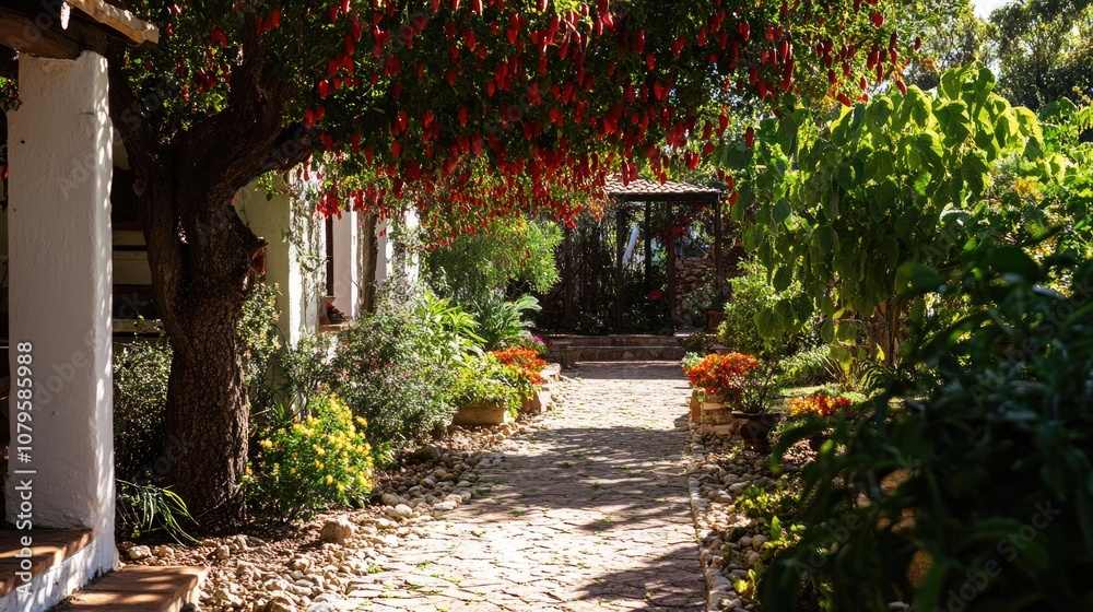 Chili tree adorned in a stunning garden during midday Chili tree adorned in a stunning garden during midday