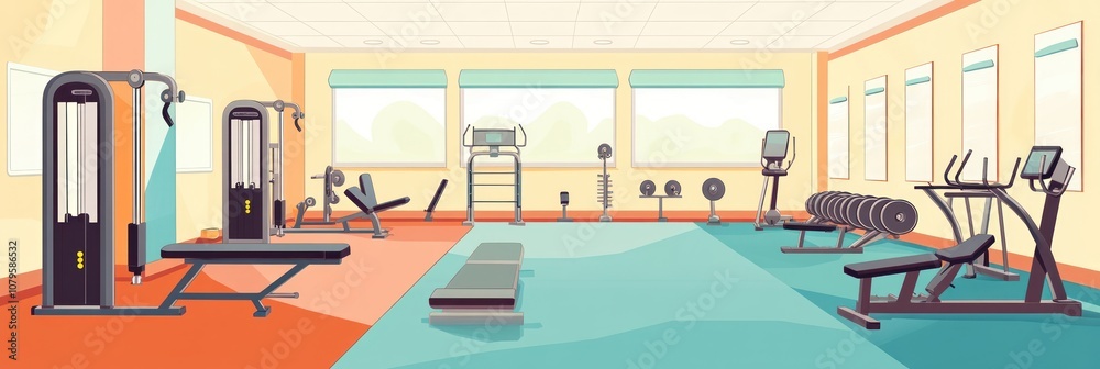 Fototapeta premium A modern gym interior featuring various exercise equipment for fitness activities.