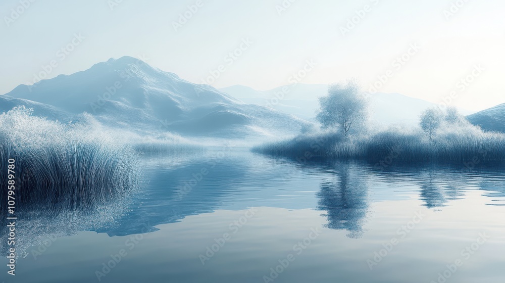 Fototapeta premium landscape and water surface background 3d rendering