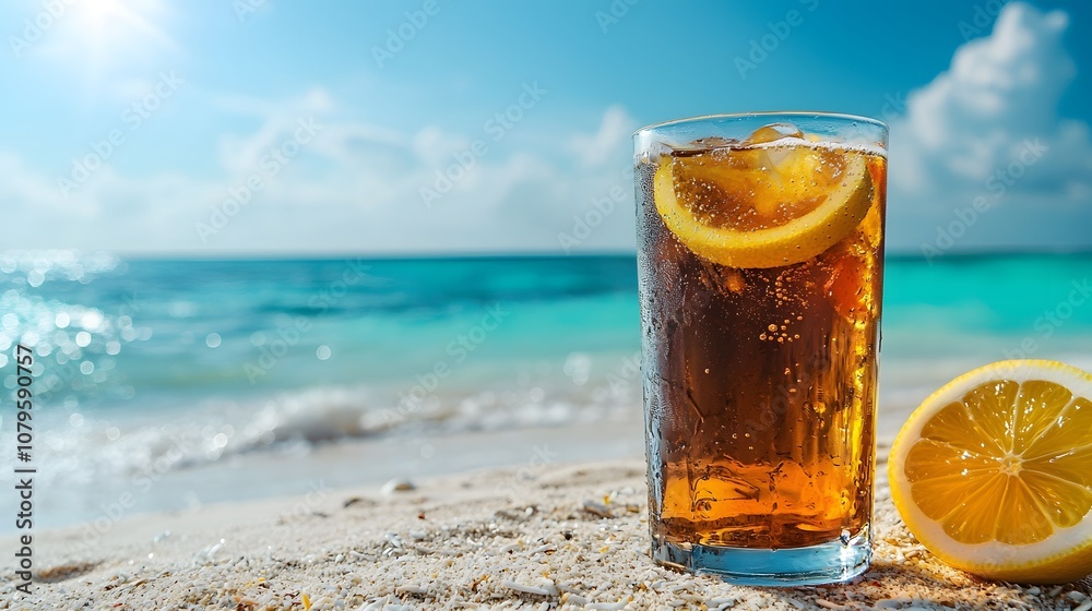 Refreshing Summer Drink on the Beach Tropical Paradise Beverage Photography Sunny Environment Close-Up View Refreshment Concept Refreshing Summer Drink on the Beach Tropical Paradise Beverage Photography Sunny Environment Close-Up View Refreshment Concept