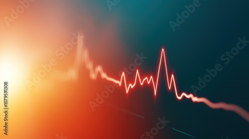 This image displays an abstract ECG line with a dramatic orange and yellow gradient background, symbolizing vitality, energy, and the essence of life itself. photo