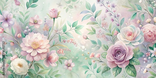 A Delicate Tapestry of Pastel Flowers and Lush Foliage, Capturing the Essence of a Serene Garden