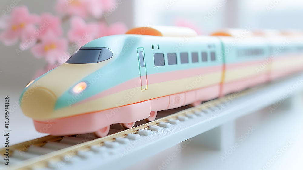 Obraz premium 粘土細工風のカラフルで可愛い新幹線の3Dイラスト