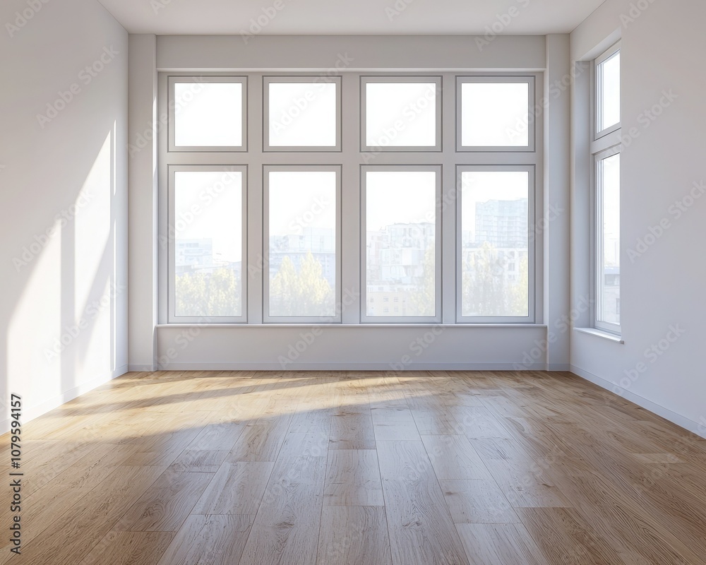 A bright, empty room with large windows allowing natural light to illuminate the wooden floor, creating a spacious and airy atmosphere. A bright, empty room with large windows allowing natural light to illuminate the wooden floor, creating a spacious and airy atmosphere.