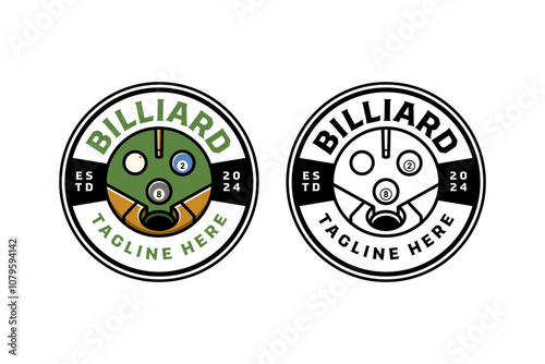green table, pocket, balls, stick billiard badge logo design set for billiard sport and competition. pool balls, hole pocket, table,cue billiard illustration modern logo collection for snooker sport