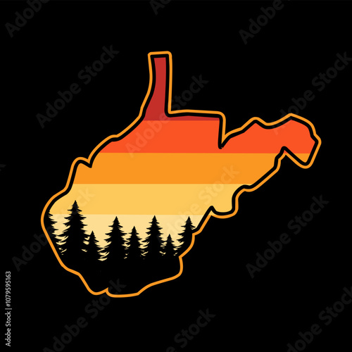 Silhouette of West Virginia Forest Perfect for Print, Apparel, Sticker, etc