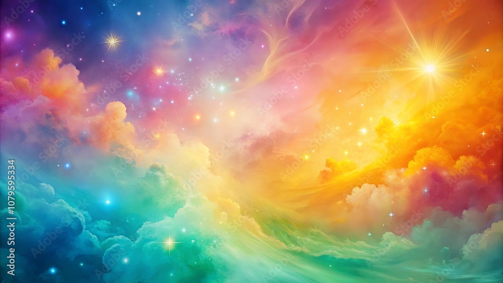 Fototapeta premium Celestial Dreamscape A Vivid Tapestry of Clouds and Stars, Embracing a Symphony of Hues