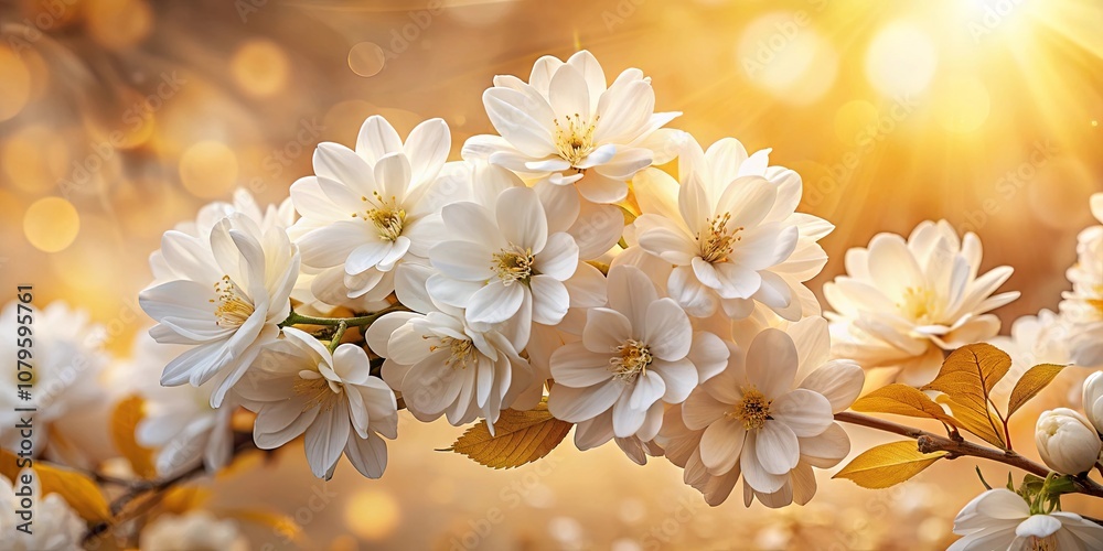 A cluster of delicate white blossoms, bathed in the warm glow of the setting sun, their petals unfurling in a delicate dance of light and shadow. A cluster of delicate white blossoms, bathed in the warm glow of the setting sun, their petals unfurling in a delicate dance of light and shadow.