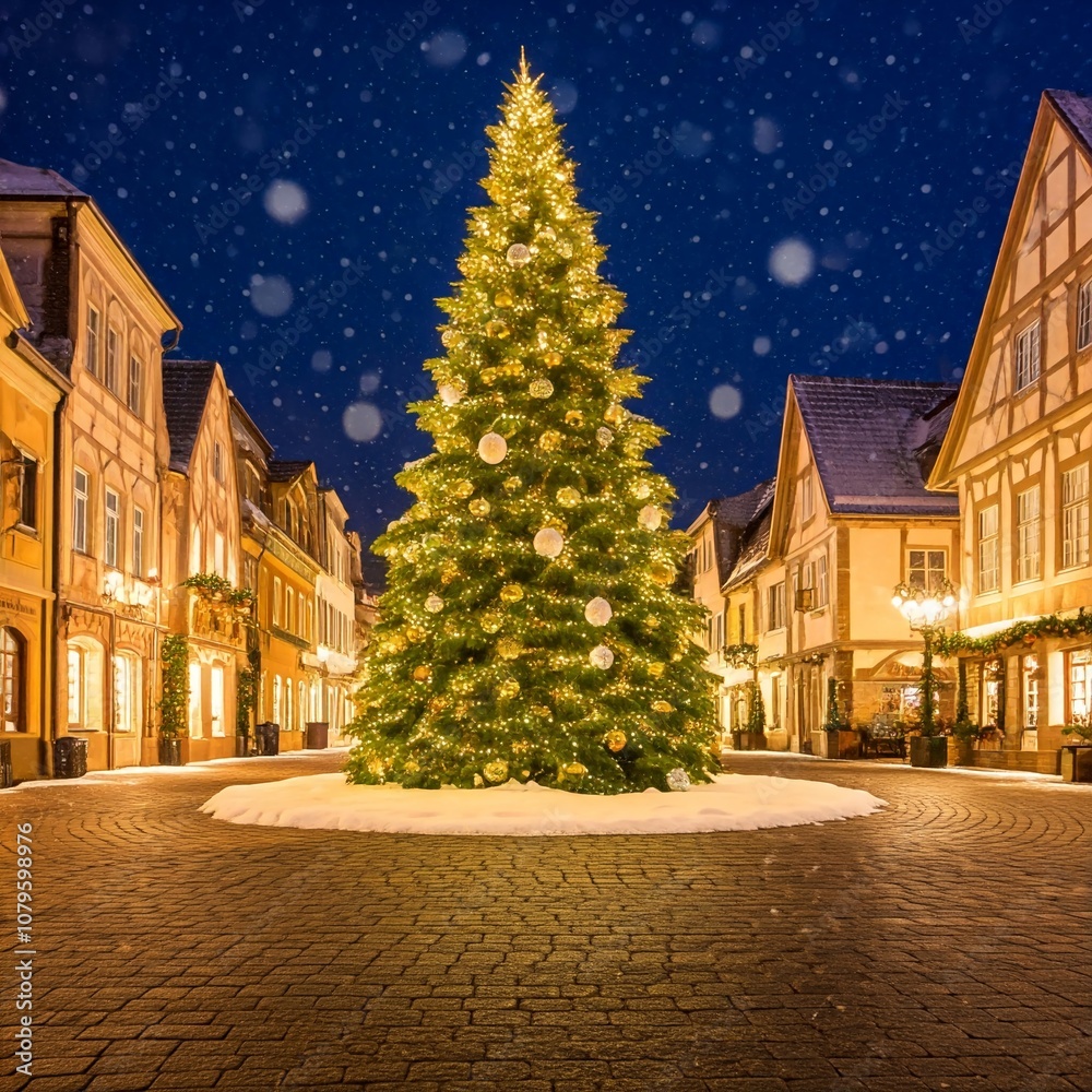 Fototapeta premium A quaint town square with a large