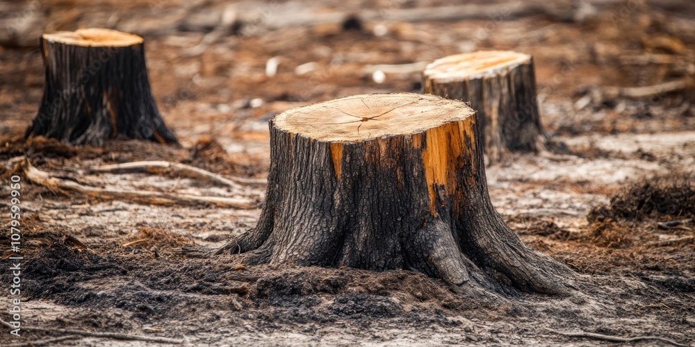 A close-up of tree stumps in a deforested area, highlighting environmental impact. A close-up of tree stumps in a deforested area, highlighting environmental impact.