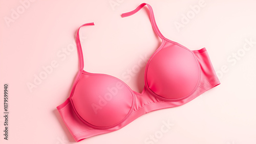 Stylish bra on pink blue background. Pastel color trend. Beauty and fashion minimalistic still life