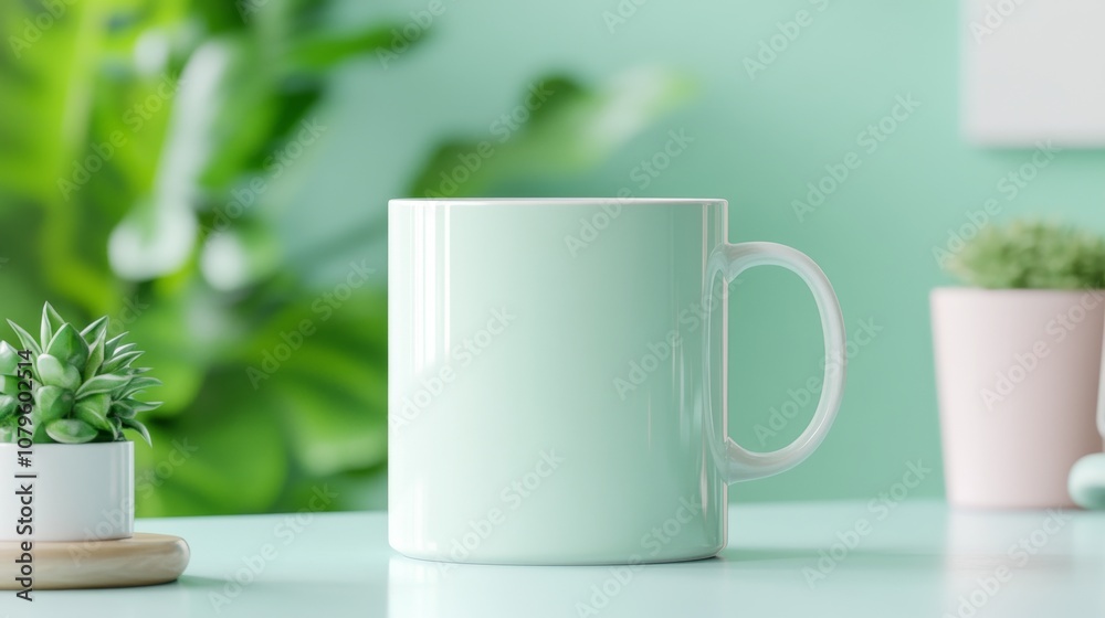 Minimalist 3D Empty Coffee Mug on Soft Background Minimalist 3D Empty Coffee Mug on Soft Background