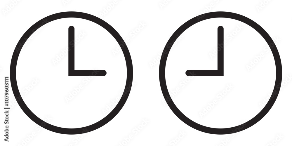 Clock icons in line style set. Time icon. Clock icon vector design isolated on white background. Vector illustration. Clock icons in line style set. Time icon. Clock icon vector design isolated on white background. Vector illustration.
