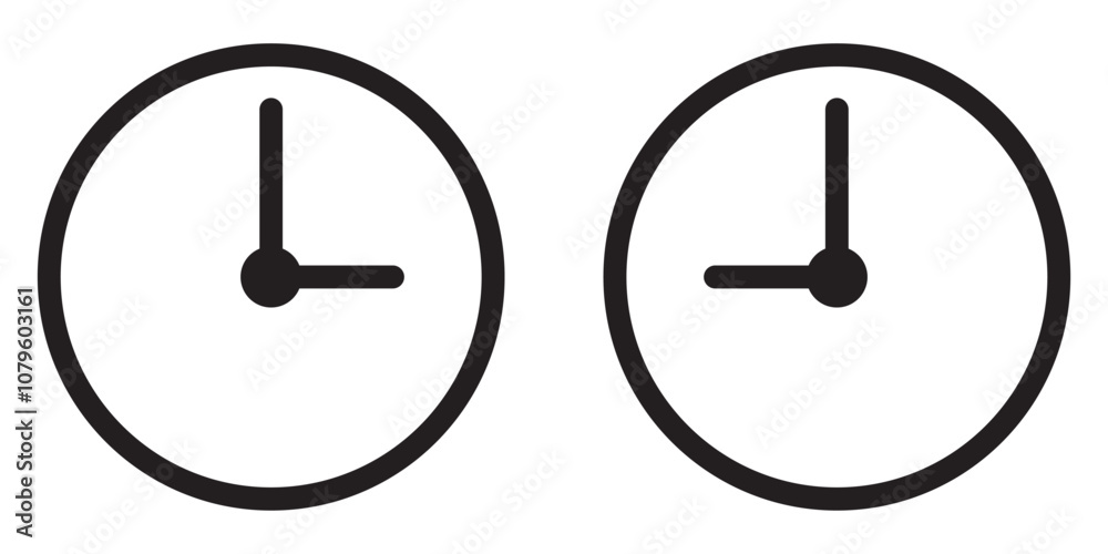 Clock icons in line style set. Time icon. Clock icon vector design isolated on white background. Vector illustration. Clock icons in line style set. Time icon. Clock icon vector design isolated on white background. Vector illustration.