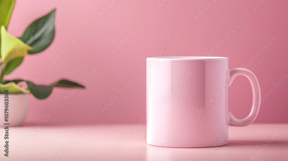 Empty Pink Coffee Mug on Soft Color Background Empty Pink Coffee Mug on Soft Color Background