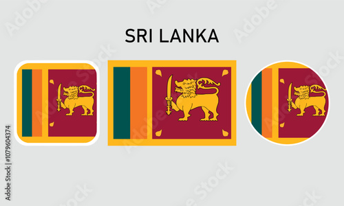 sri lanka flag set of icons. A set of flags in square, rectangular and round shapes. Flag icon. Standard colors. Vector illustration.	