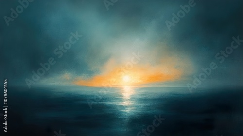 Serene Sunset Over the Ocean: A Peaceful Seascape Painting