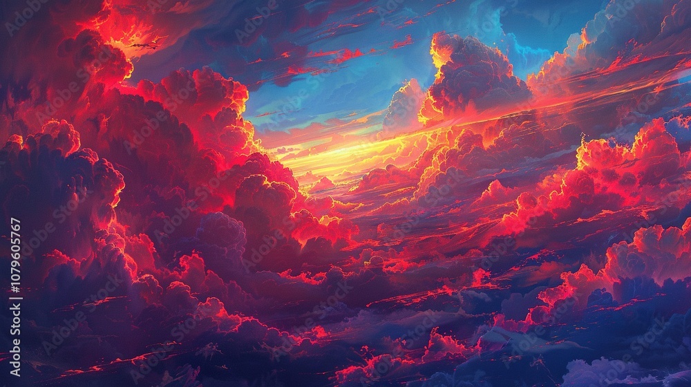 Fiery Sunset Cloudscape with Golden Glows Fiery Sunset Cloudscape with Golden Glows