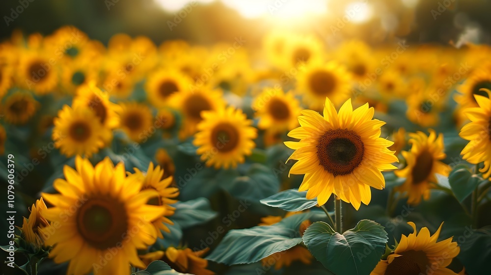 A field of yellow sunflowers with a single yellow flower in the middle A field of yellow sunflowers with a single yellow flower in the middle