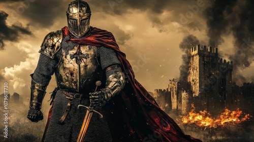 The Valiant Knight Stands Against the Flames
