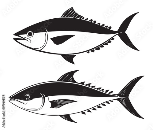 Sea cod fish on a white background, Tuna fish silhouette vector illustration, Sea fish silhouette icon