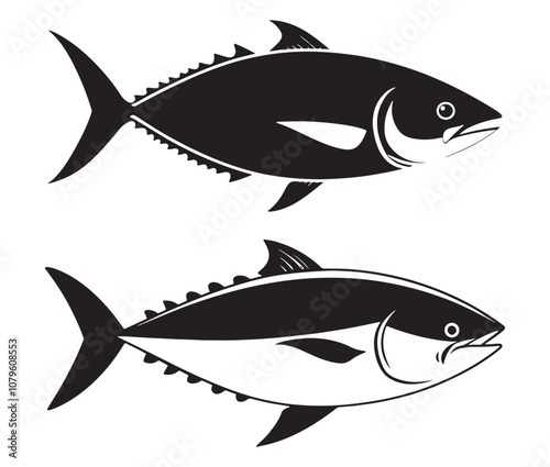 Sea cod fish on a white background, Tuna fish silhouette vector illustration, Sea fish silhouette icon