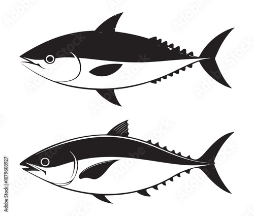 Sea cod fish on a white background, Tuna fish silhouette vector illustration, Sea fish silhouette icon
