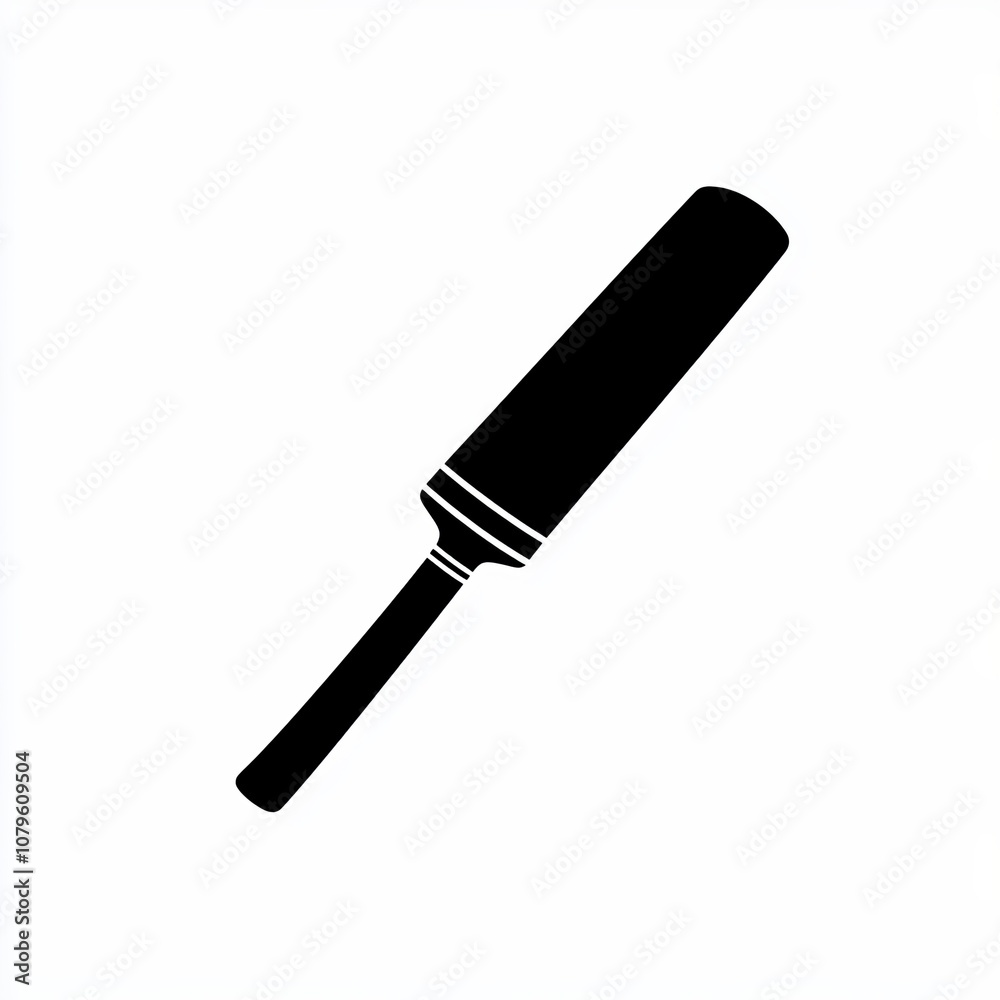 A simple black and white cricket bat icon is presented on a white background, illustrating a popular sports accessory used in cricket matches worldwide A simple black and white cricket bat icon is presented on a white background, illustrating a popular sports accessory used in cricket matches worldwide