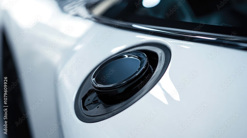 Close up of a modern car s petrol cap cover on a white vehicle