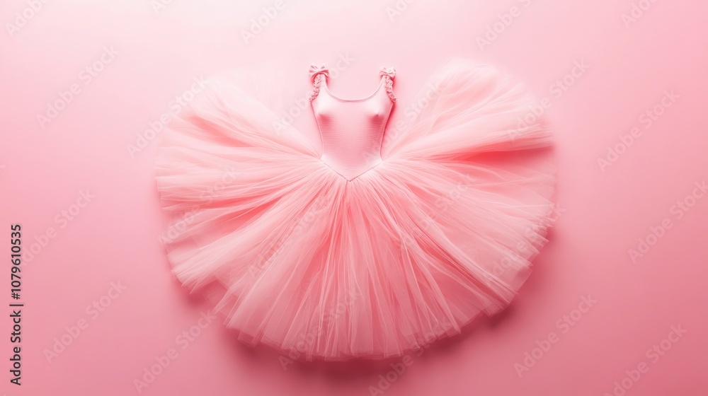 Fototapeta premium Aerial perspective of a ballet tutu dress on a pink backdrop