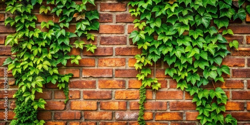 Green ivy leaves climbing on a textured brick wall , nature, growth, plant, background, brick, organic, vine, lush, exterior