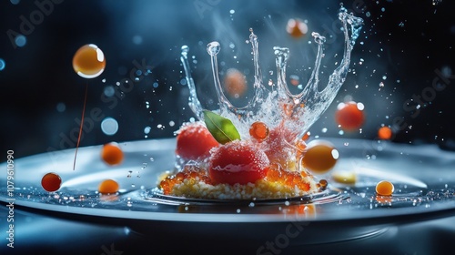 Fototapeta Naklejka Na Ścianę i Meble -  Water Splashing on a Gourmet Dessert