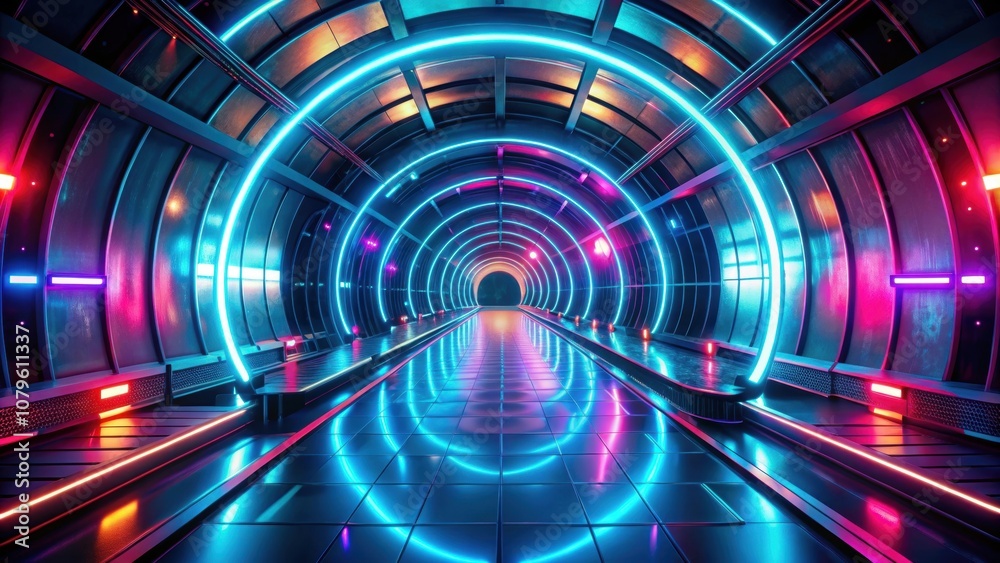 Neon futuristic tunnel with 360 panorama view, ideal for virtual reality projects, Neon, tunnel, 360 panorama Neon futuristic tunnel with 360 panorama view, ideal for virtual reality projects, Neon, tunnel, 360 panorama